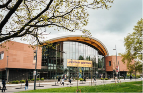 Photograph of The Oculus teaching building taken from University Road