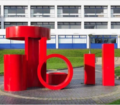 Photograph of the 3B Series 1 Sculpture located outside the Rootes residential accommodation building