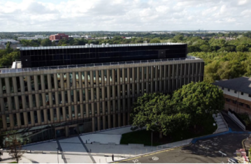 Photograph of the Interdisciplinary Biomedical Research Building at the Gibbet Hill Campus