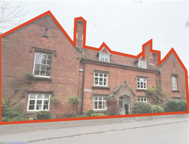 Photo showing varied roof line and typologies on a building