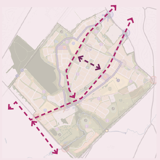 Map showing travel routes prioritising pedestrians and cyclists to encourage active travel.
