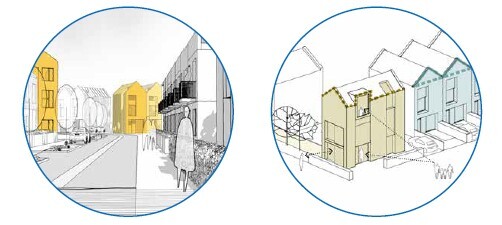 Illustrations demonstrating key buildings defining corners and terminating views