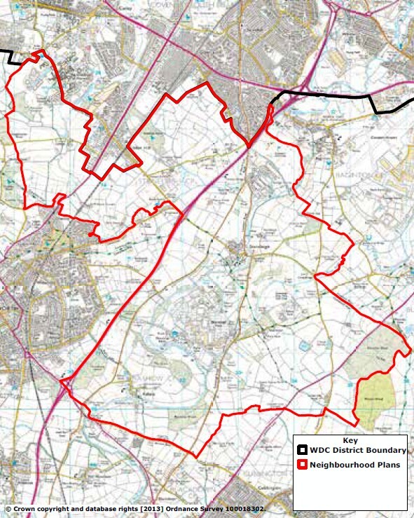 Map showing Stoneleigh and Ashow Neighbourhood Plan Area in red