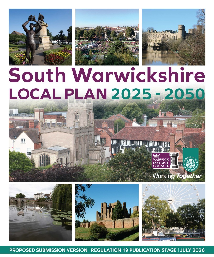 South Warwickshire Local Plan 2025 - 2050 cover image with a collage of local landmarks