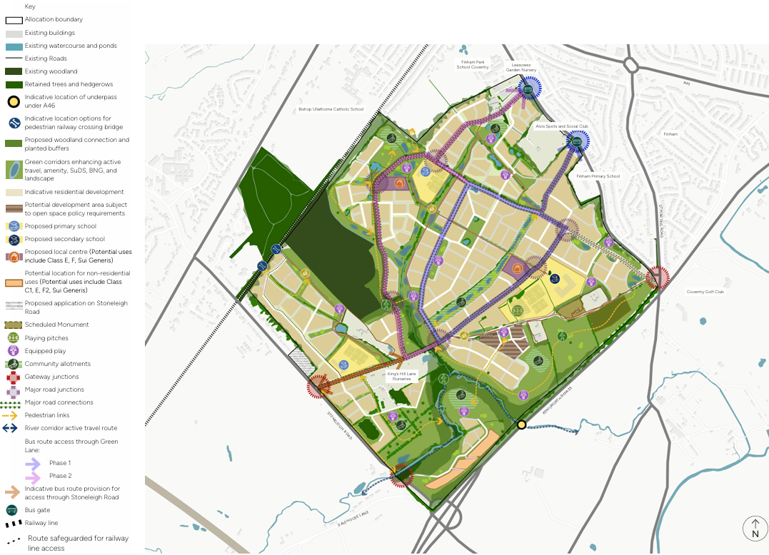 A colour-coded map displaying parks, roads, pathways, and a highlighted walking route with points of interest marked.